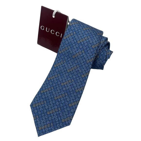 Gucci The Neon Jacquard Monogram 100% Silk Tie Blue Orange - Picture 1 of 8